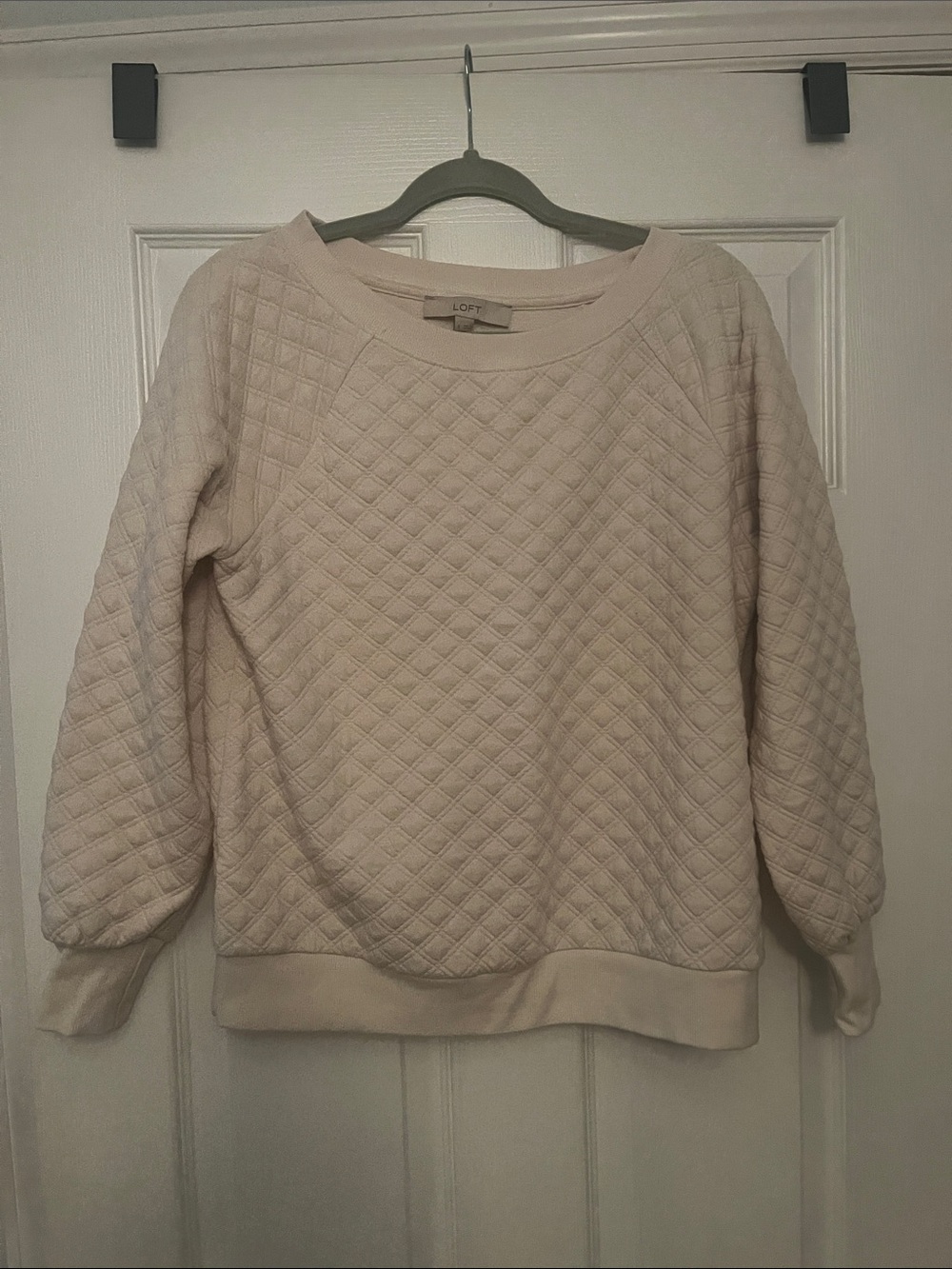 LOFT Quilted Crewneck Sweater in Light Beige